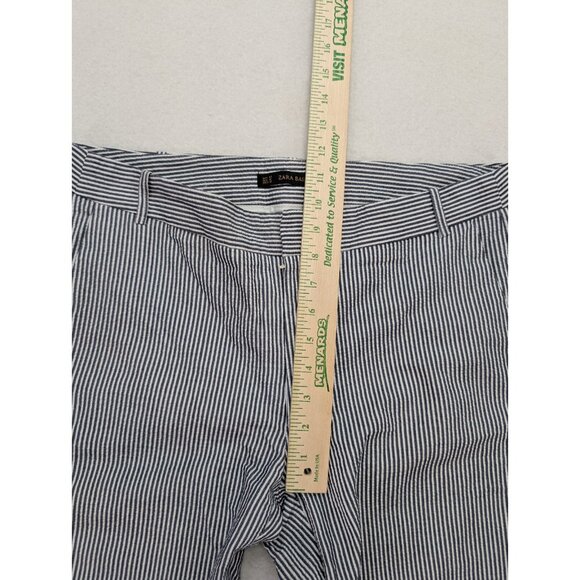 Zara Basic Women's Pants Size 10 Seersucker Striped Ankle - Picture 9 of 16